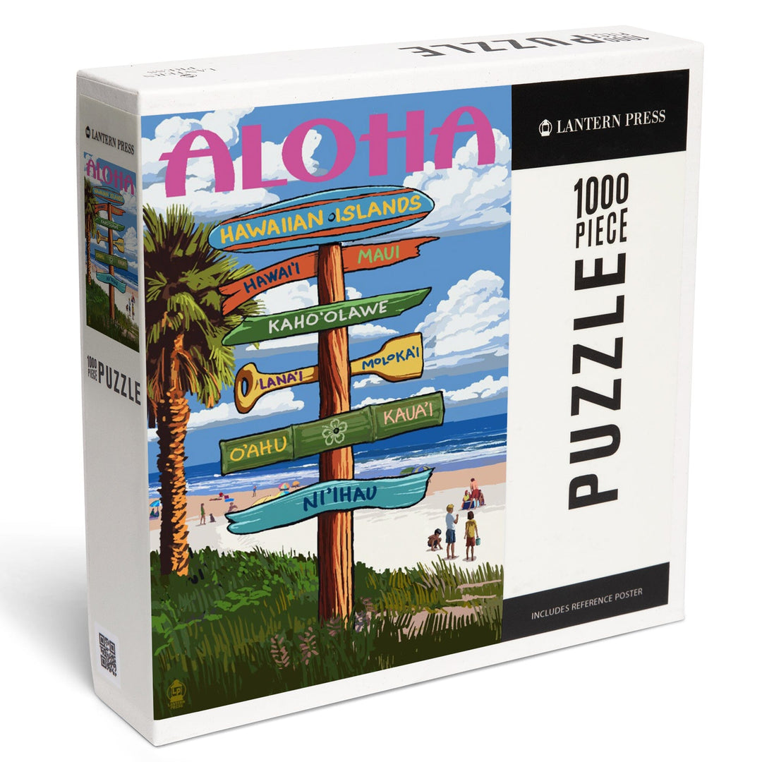 Hawaiian Islands, Destination Signpost, Jigsaw Puzzle Puzzle Lantern Press 