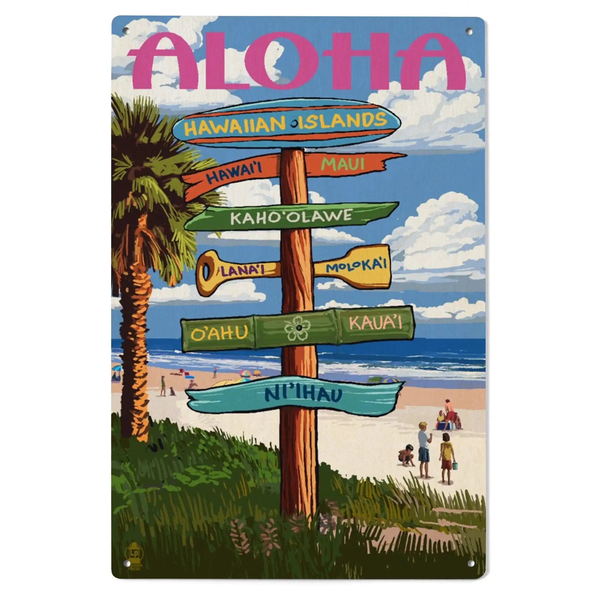 Hawaiian Islands, Destination Signpost, Lantern Press Artwork, Wood Si