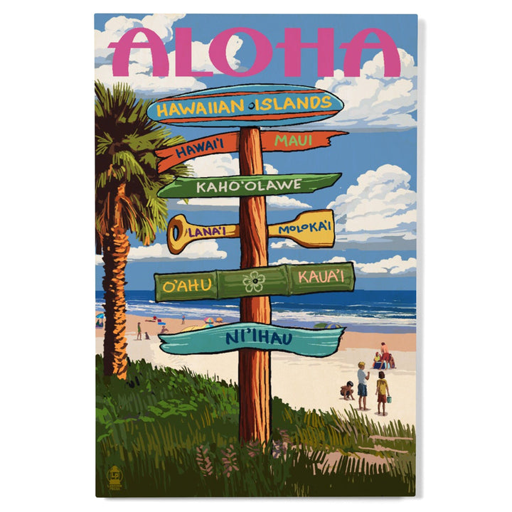 Hawaiian Islands, Destination Signpost, Lantern Press Artwork, Wood Signs and Postcards Wood Lantern Press 