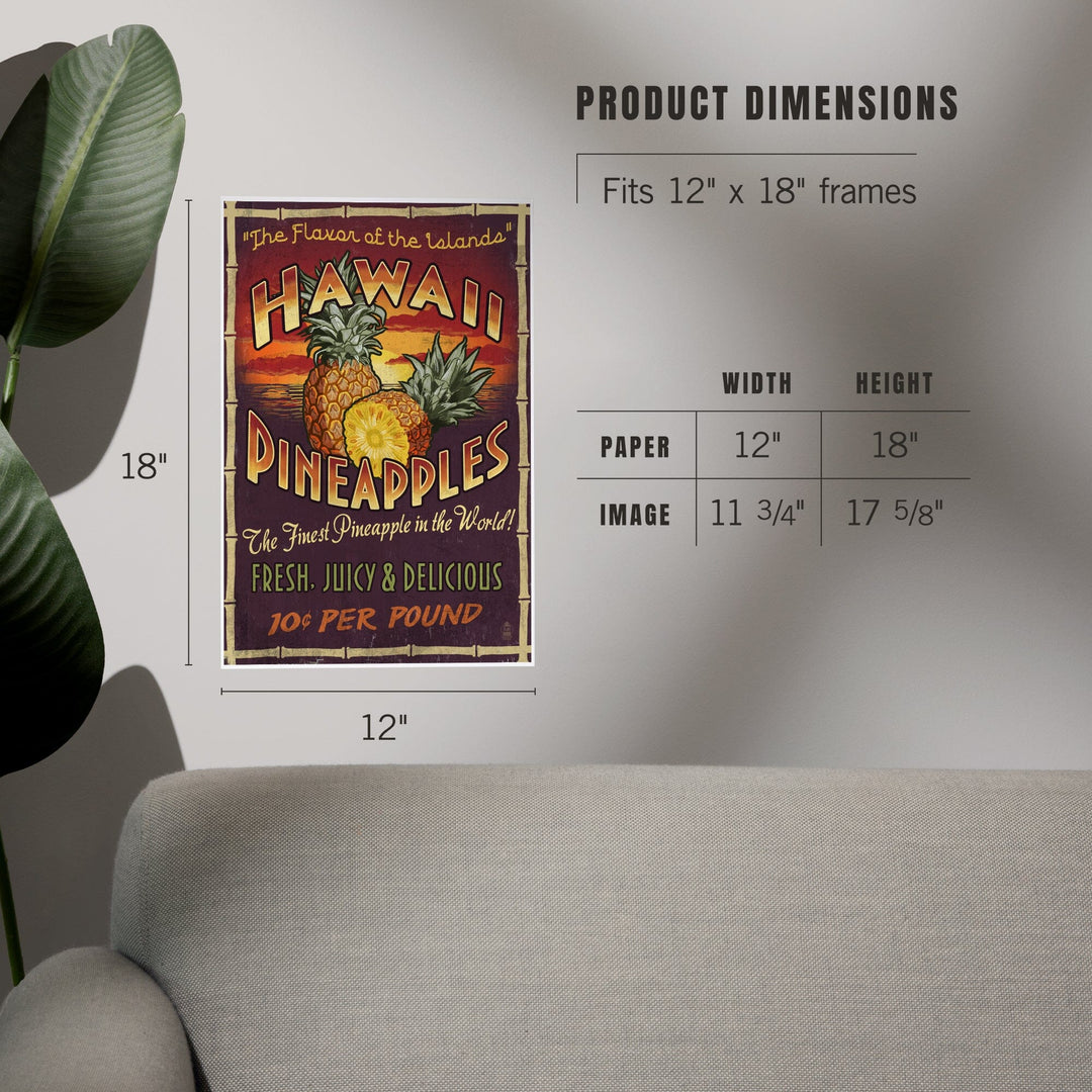 Hawaiian Pineapple Vintage Sign, Art & Giclee Prints Art Lantern Press 