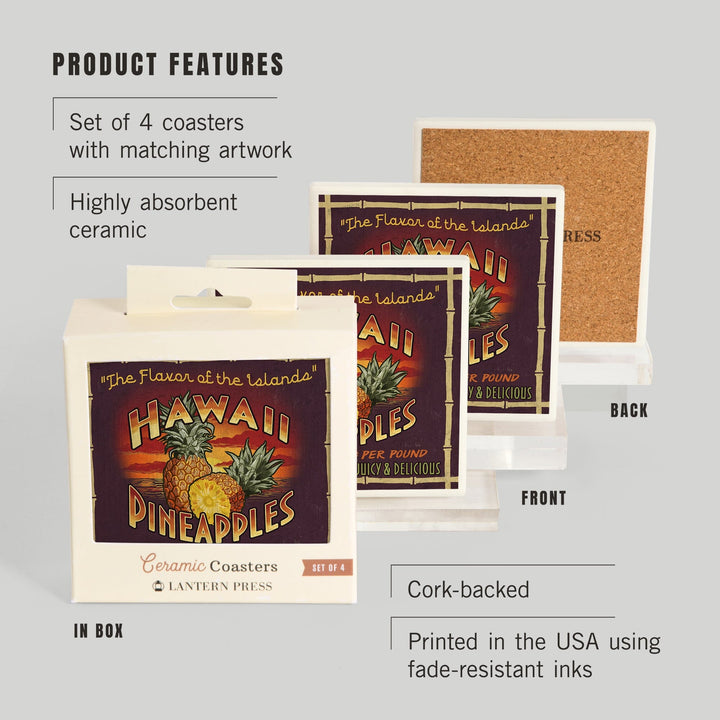 Hawaiian Pineapple Vintage Sign, Coasters Coasters Lantern Press 