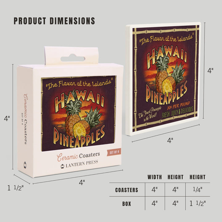 Hawaiian Pineapple Vintage Sign, Coasters Coasters Lantern Press 