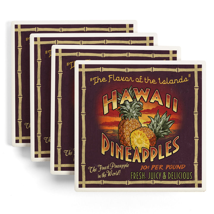 Hawaiian Pineapple Vintage Sign, Coasters Coasters Lantern Press 