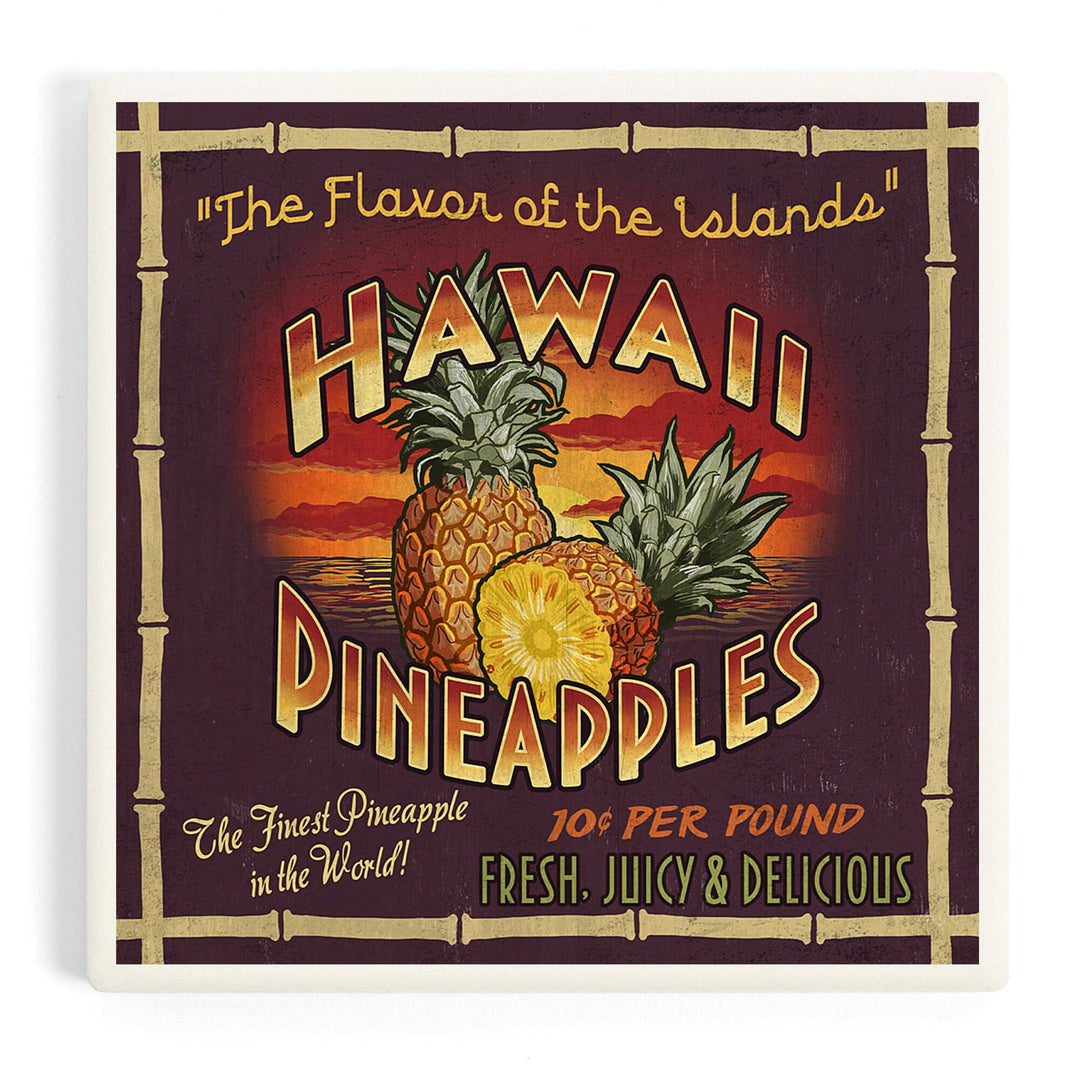 Hawaiian Pineapple Vintage Sign, Coasters Coasters Lantern Press 