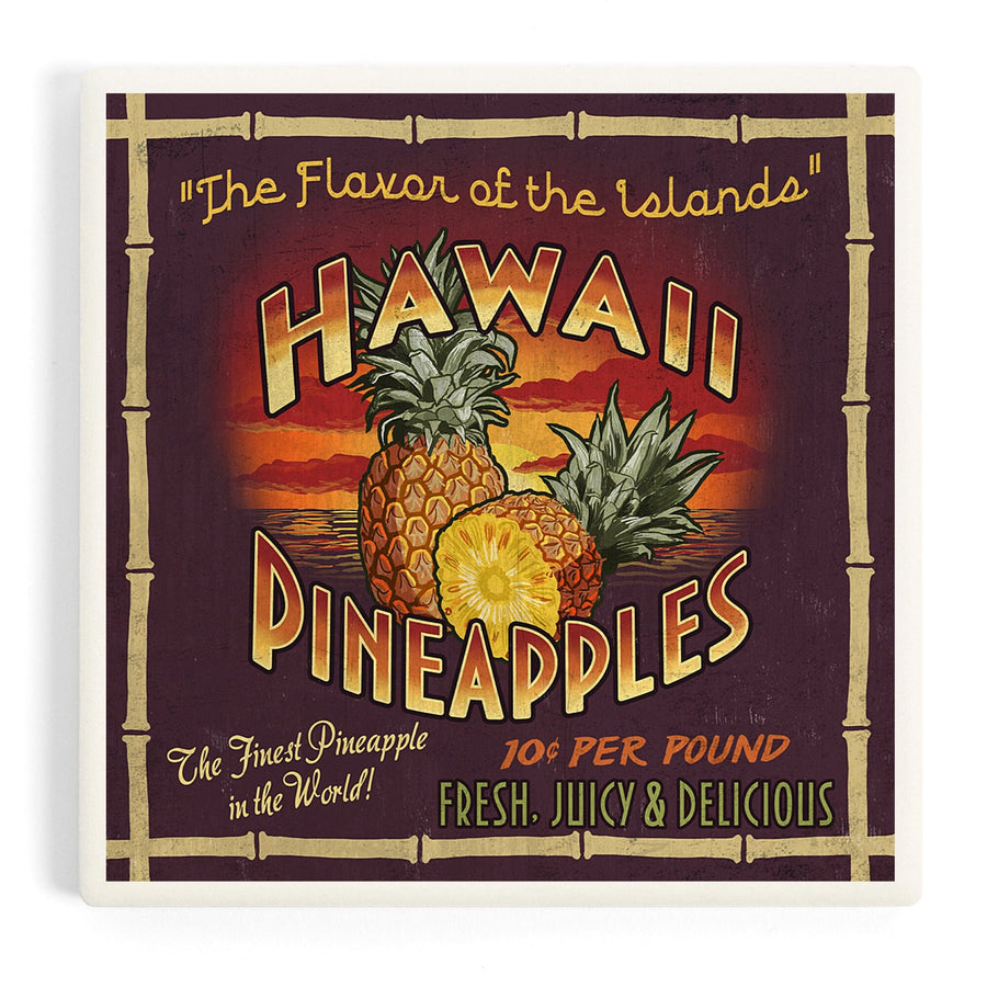 Hawaiian Pineapple Vintage Sign, Coasters Coasters Lantern Press 