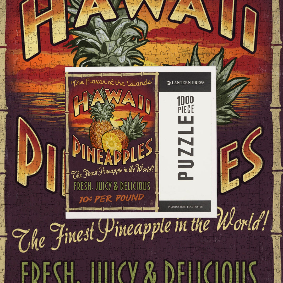 Hawaiian Pineapple Vintage Sign, Jigsaw Puzzle Puzzle Lantern Press 