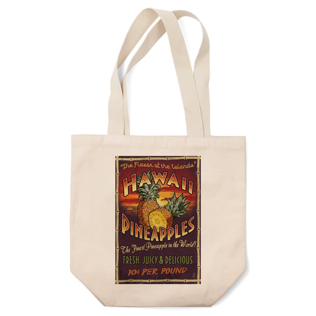 Hawaiian Pineapple Vintage Sign, Lantern Press Artwork, Tote Bag Totes Lantern Press 