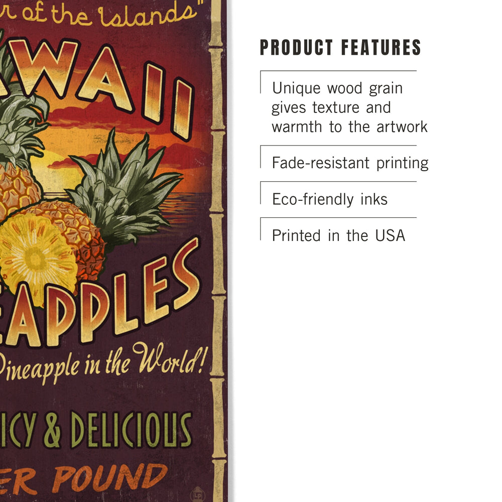 Hawaiian Pineapple Vintage Sign, Lantern Press Artwork, Wood Signs and Postcards Wood Lantern Press 
