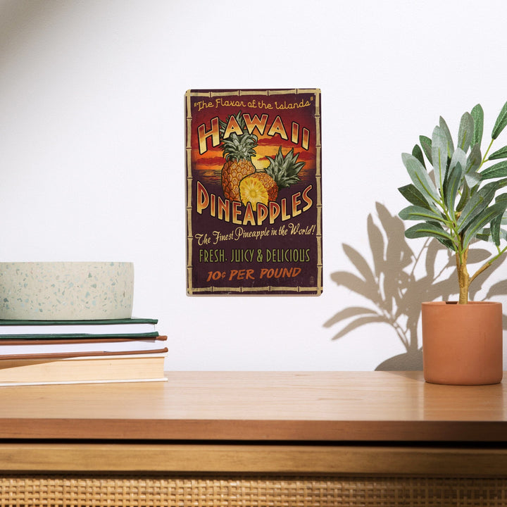 Hawaiian Pineapple Vintage Sign, Lantern Press Artwork, Wood Signs and Postcards Wood Lantern Press 