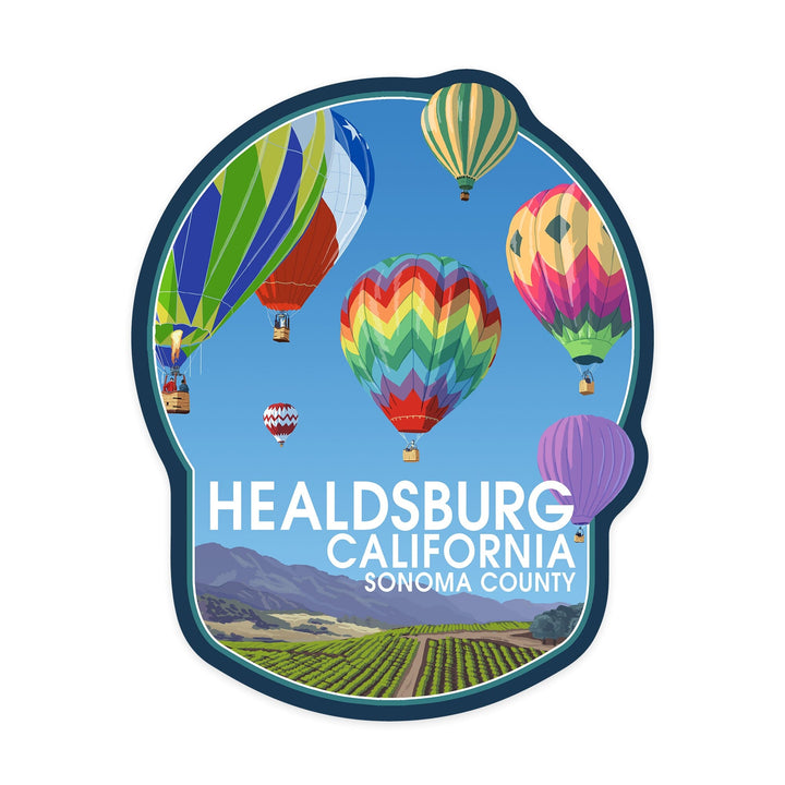 Healdsburg, California, Sonoma County, Hot Air Balloons, Contour, Vinyl Sticker Sticker Lantern Press 