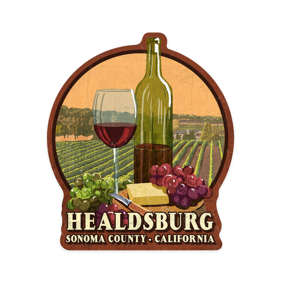 Healdsburg, California, Sonoma County, Wine Tasting Vintage Sign, Contour, Lantern Press Artwork, Vinyl Sticker Sticker Lantern Press 