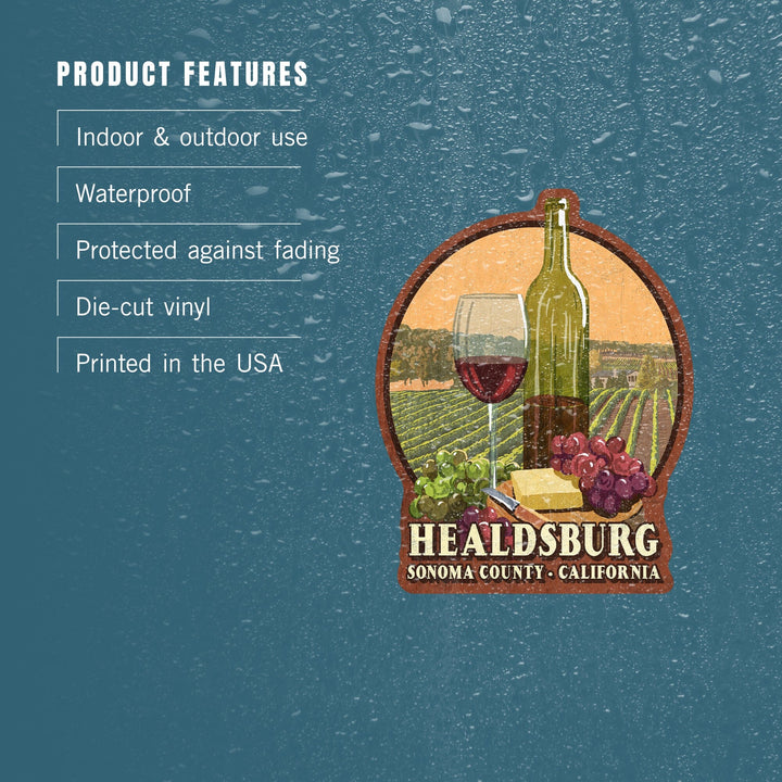 Healdsburg, California, Sonoma County, Wine Tasting Vintage Sign, Contour, Lantern Press Artwork, Vinyl Sticker Sticker Lantern Press 