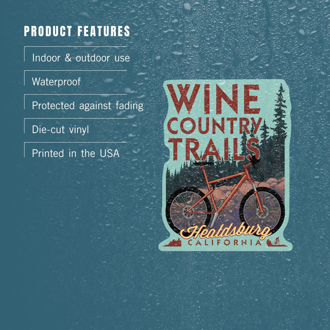 Healdsburg, California, Wine Country Trails, Contour, Lantern Press Artwork, Vinyl Sticker Sticker Lantern Press 