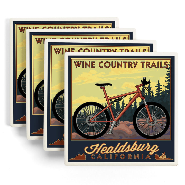 Healdsburg, California, Wine Country Trails, Lantern Press Artwork, Coaster Set - Lantern Press