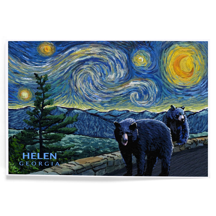 Helen, Georgia, Starry Night, Black Bears, Art & Giclee Prints Art Lantern Press 12 x 18 Art Print 