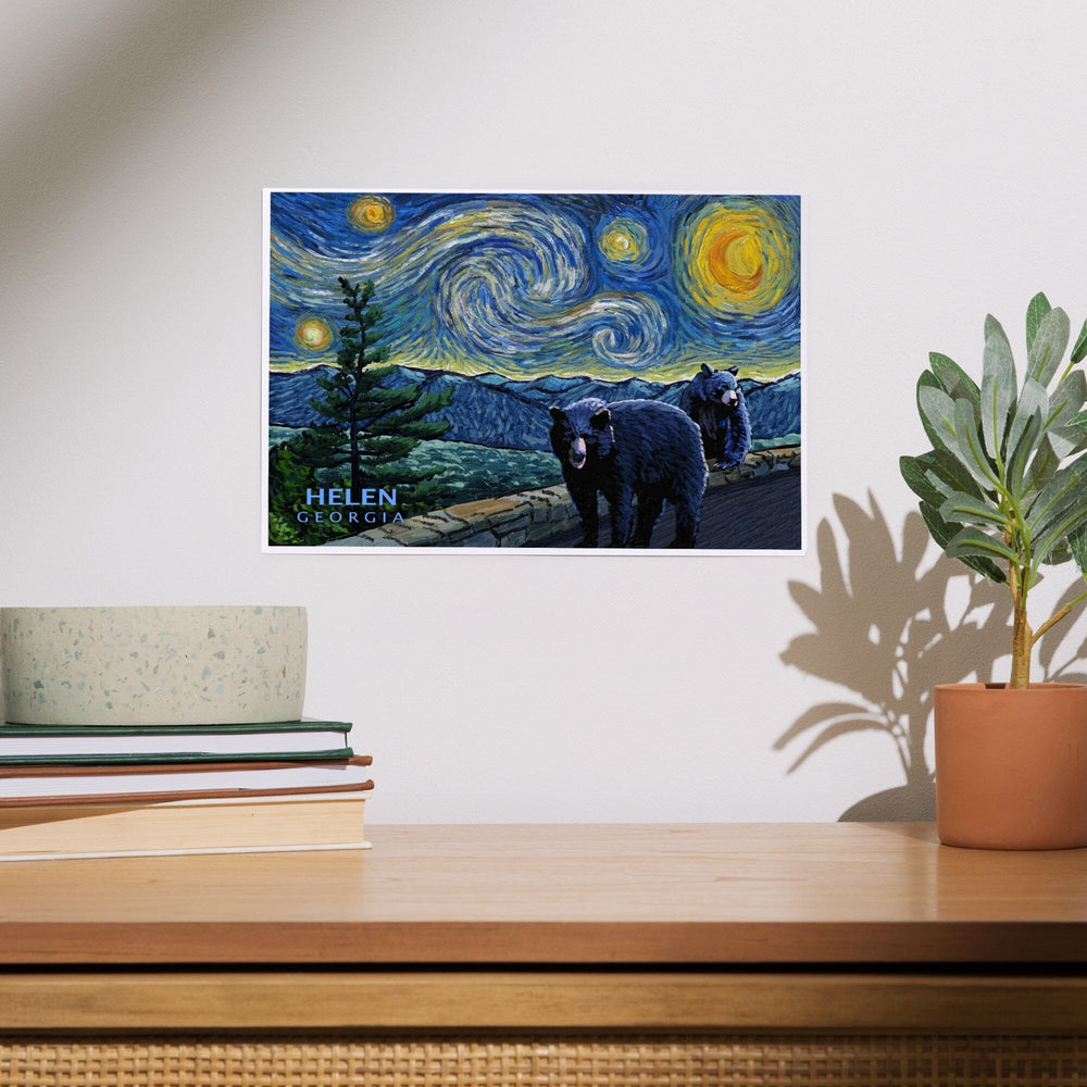 Helen, Georgia, Starry Night, Black Bears, Art & Giclee Prints Art Lantern Press 