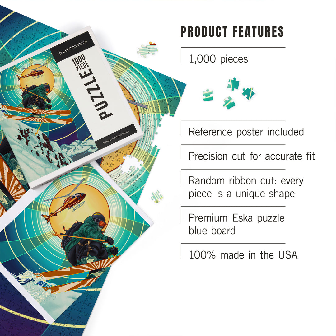 Heli-skiing, Jigsaw Puzzle Puzzle Lantern Press 