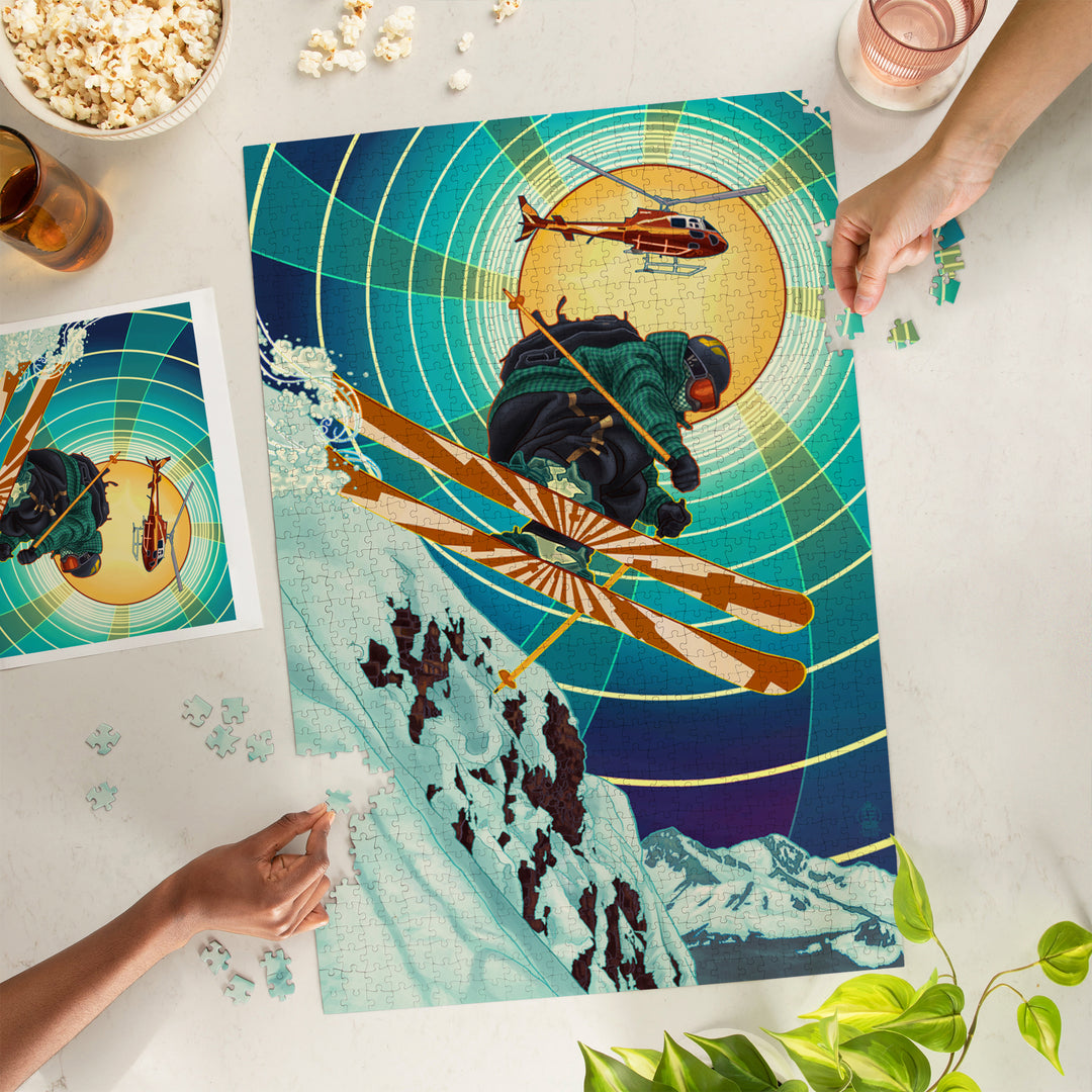 Heli-skiing, Jigsaw Puzzle Puzzle Lantern Press 
