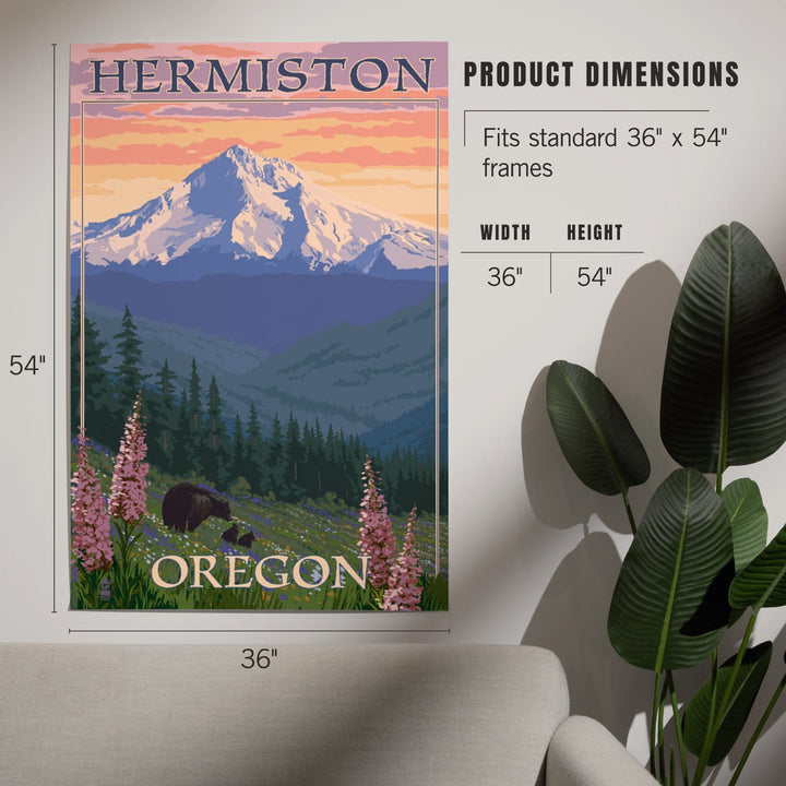 Hermiston, Oregon, Bear Family and Spring Flowers, Art & Giclee Prints - Lantern Press