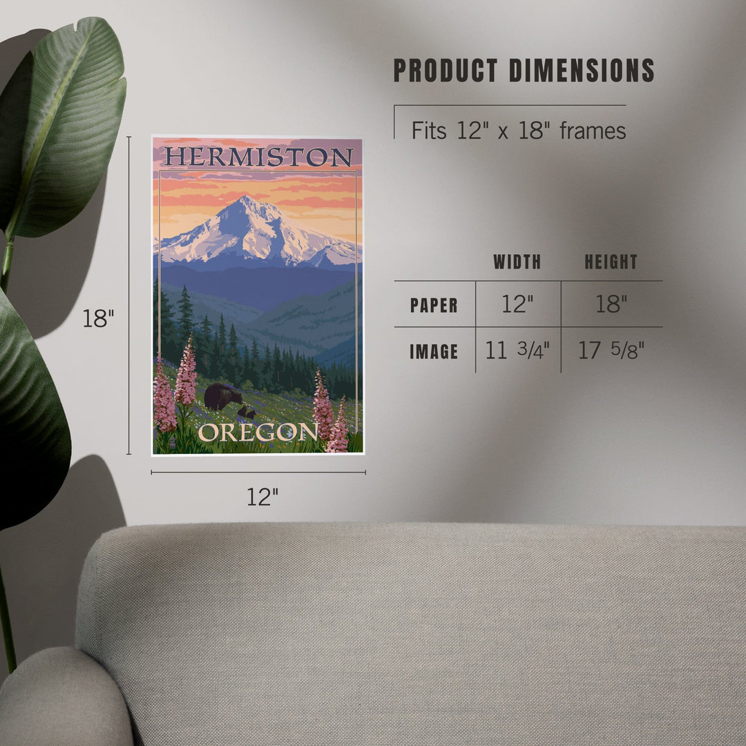 Hermiston, Oregon, Bear Family and Spring Flowers, Art & Giclee Prints - Lantern Press