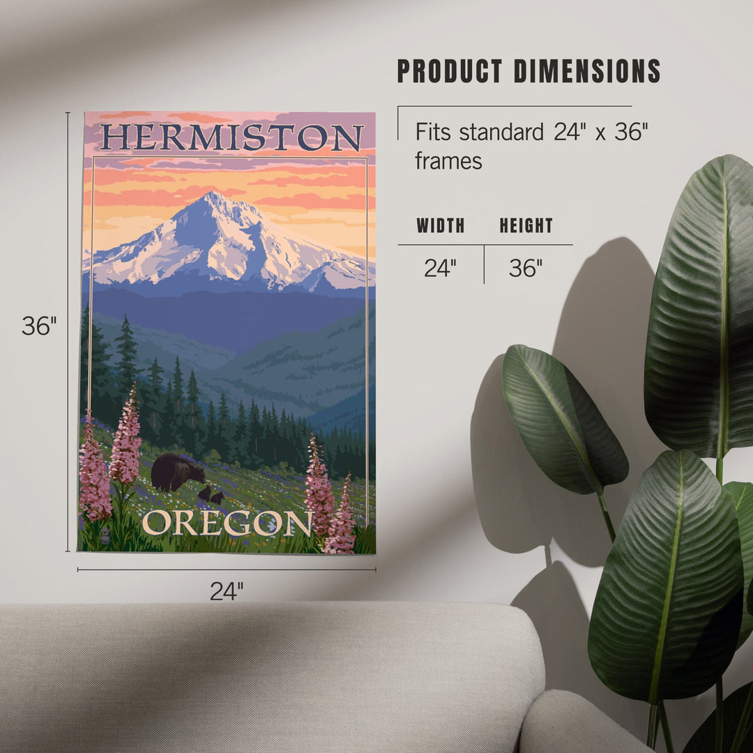 Hermiston, Oregon, Bear Family and Spring Flowers, Art & Giclee Prints - Lantern Press