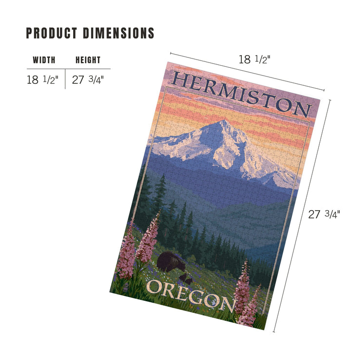 Hermiston, Oregon, Bear Family and Spring Flowers, Jigsaw Puzzle Puzzle Lantern Press 
