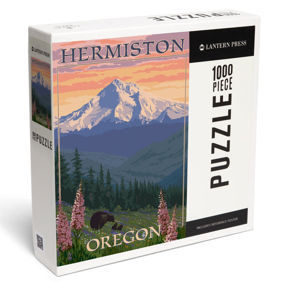 Hermiston, Oregon, Bear Family and Spring Flowers, Jigsaw Puzzle Puzzle Lantern Press 