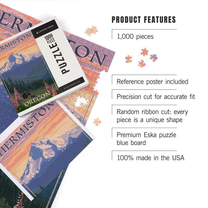 Hermiston, Oregon, Bear Family and Spring Flowers, Jigsaw Puzzle Puzzle Lantern Press 