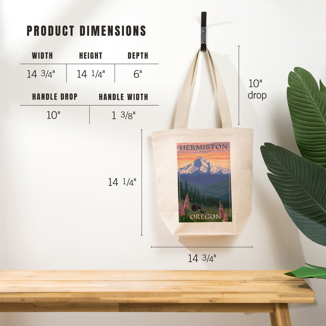 Hermiston, Oregon, Bear Family and Spring Flowers, Tote Bag Totes Lantern Press 