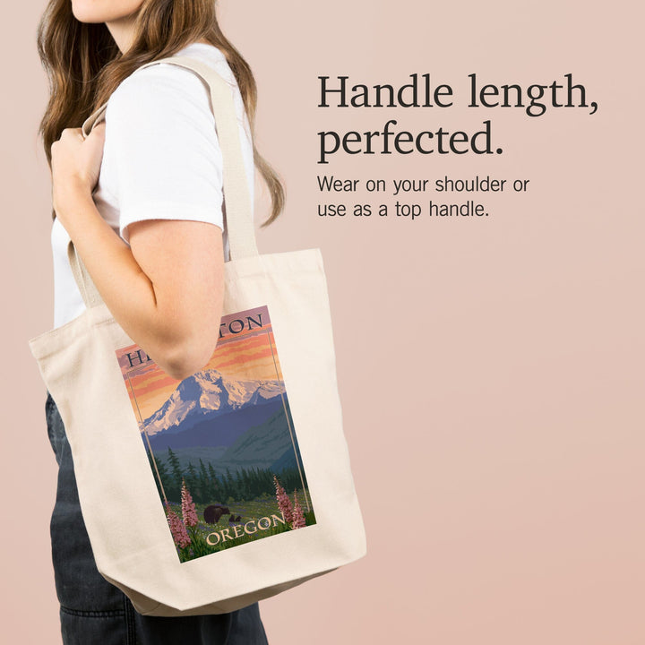 Hermiston, Oregon, Bear Family & Spring Flowers, Lantern Press Artwork, Tote Bag - Lantern Press