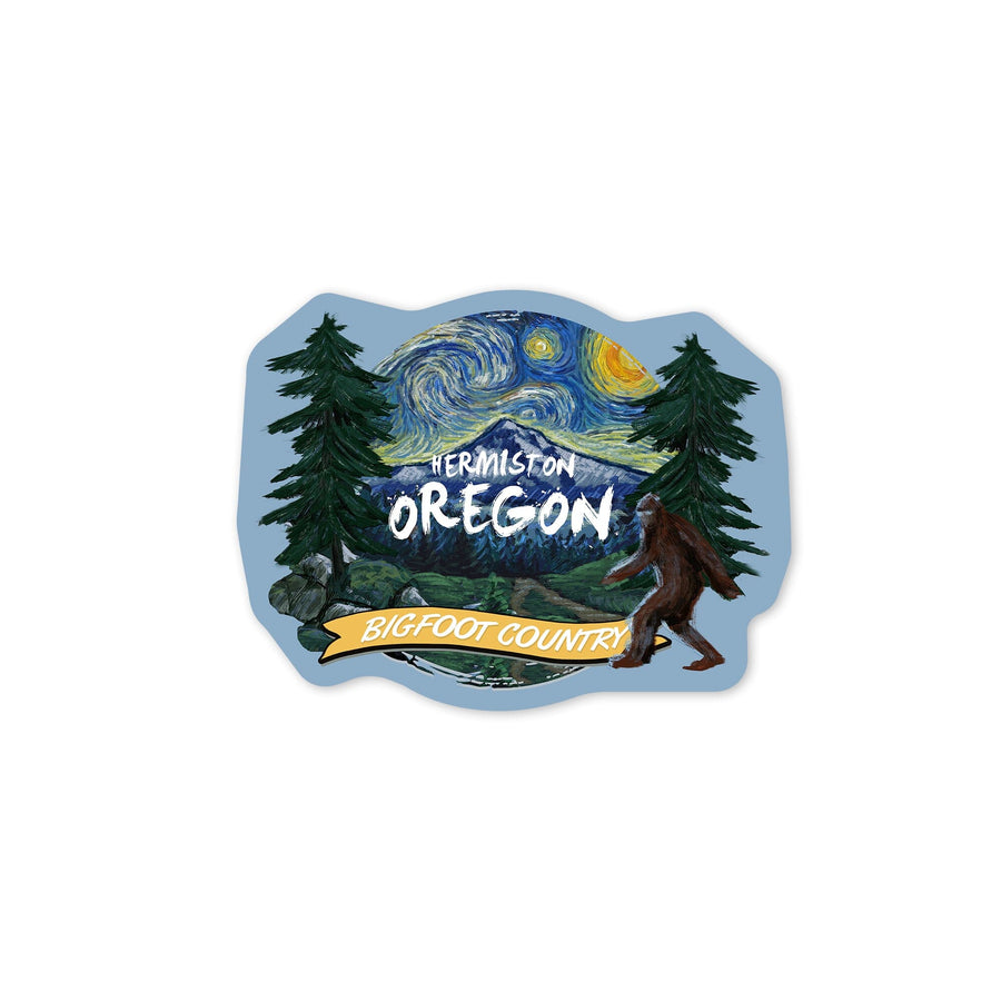 Hermiston, Oregon, Bigfoot Country, Starry Night, Contour, Vinyl Sticker - Lantern Press