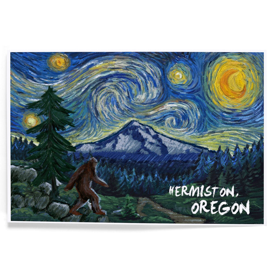 Hermiston, Oregon, Bigfoot, Starry Night, Art & Giclee Prints Art Lantern Press 