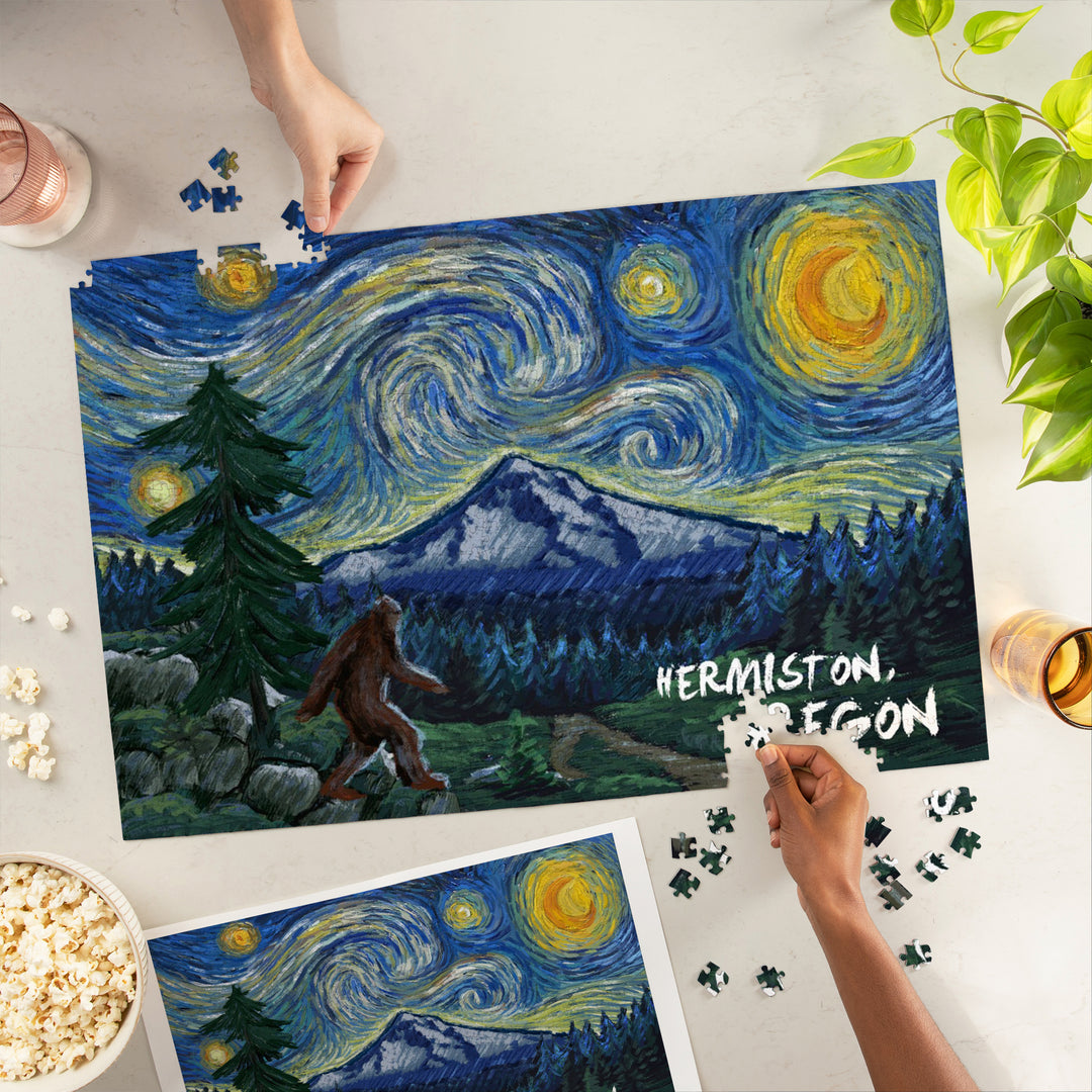 Hermiston, Oregon, Bigfoot, Starry Night, Jigsaw Puzzle Puzzle Lantern Press 