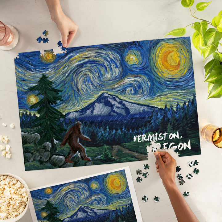 Hermiston, Oregon, Bigfoot, Starry Night, Jigsaw Puzzle Puzzle Lantern Press 