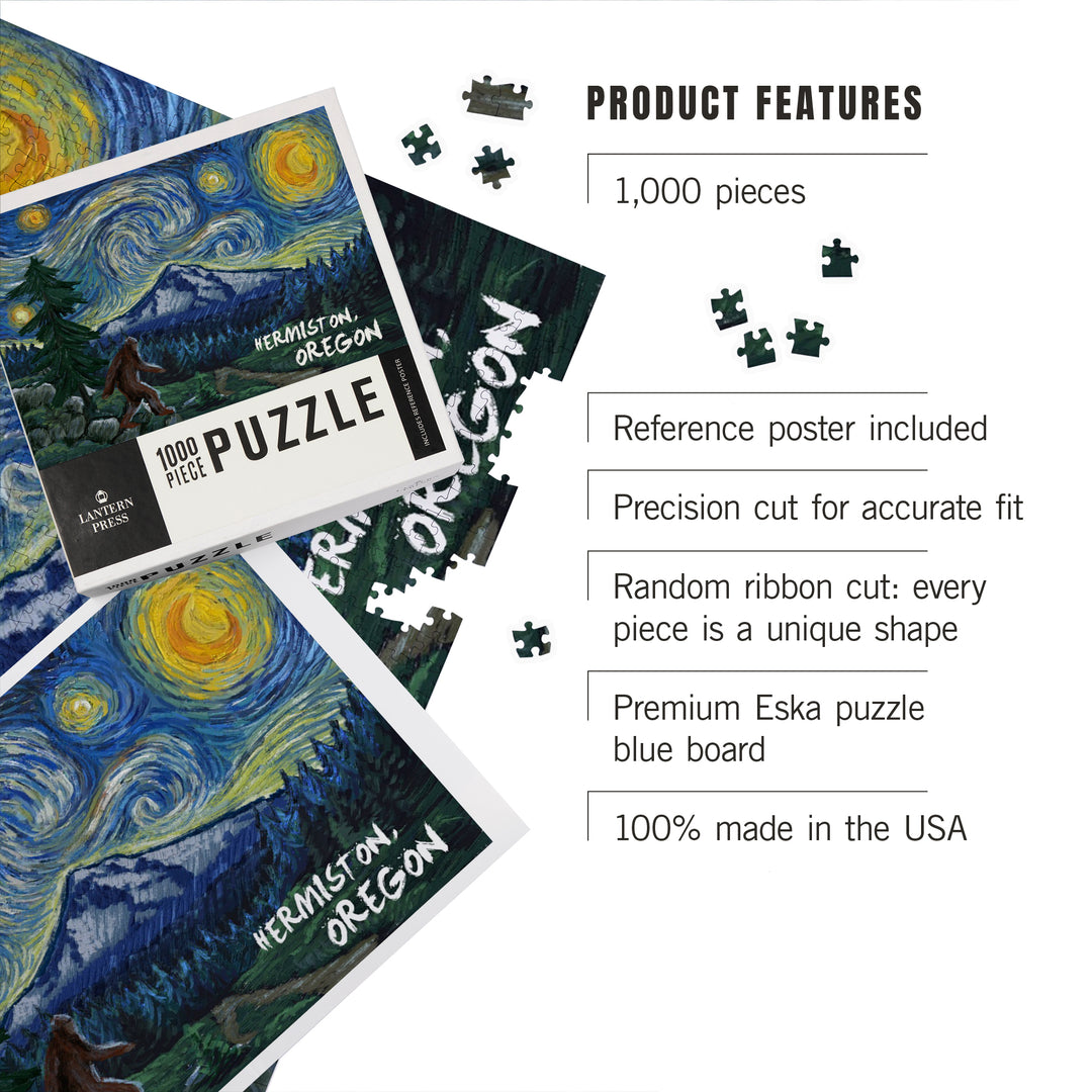 Hermiston, Oregon, Bigfoot, Starry Night, Jigsaw Puzzle Puzzle Lantern Press 