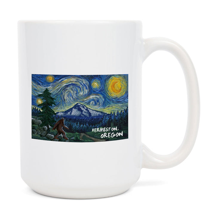 Hermiston, Oregon, Bigfoot, Starry Night, Lantern Press Artwork, Ceramic Mug Mugs Lantern Press 