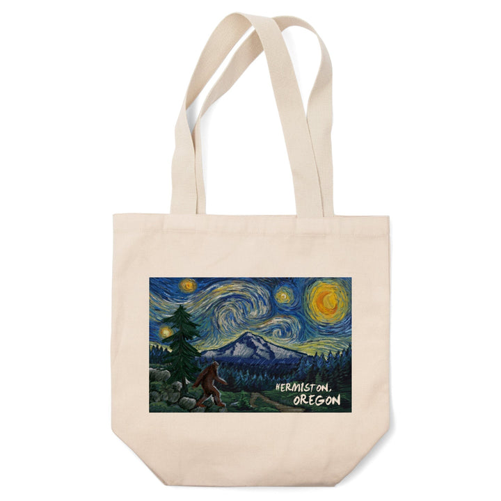 Hermiston, Oregon, Bigfoot, Starry Night, Lantern Press Artwork, Tote Bag Totes Lantern Press 