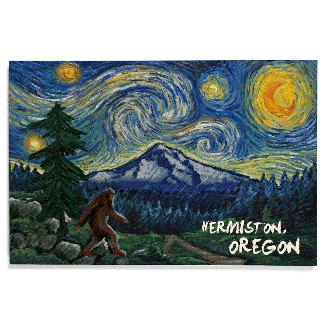 Hermiston, Oregon, Bigfoot, Starry Night, Lantern Press Artwork, Wood Signs and Postcards Wood Lantern Press 