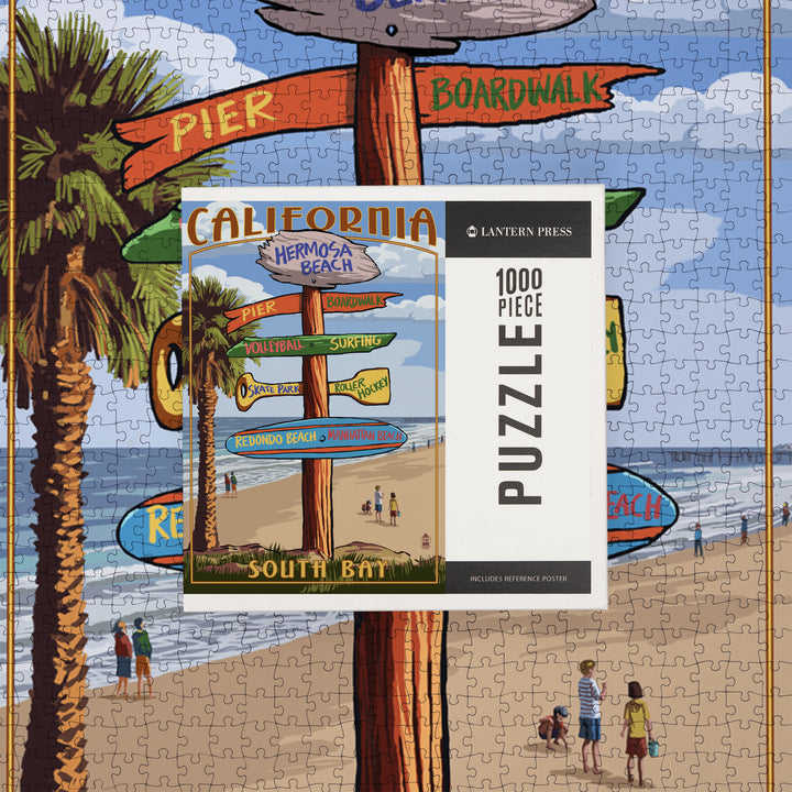 Hermosa Beach, California, Destinations Sign, Jigsaw Puzzle Puzzle Lantern Press 