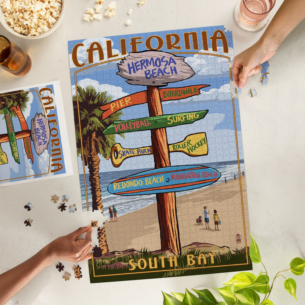 Hermosa Beach, California, Destinations Sign, Jigsaw Puzzle Puzzle Lantern Press 