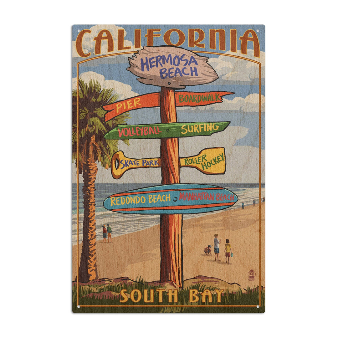 Hermosa Beach, California, Destinations Sign, Lantern Press Artwork, Wood Signs and Postcards Wood Lantern Press 6x9 Wood Sign 