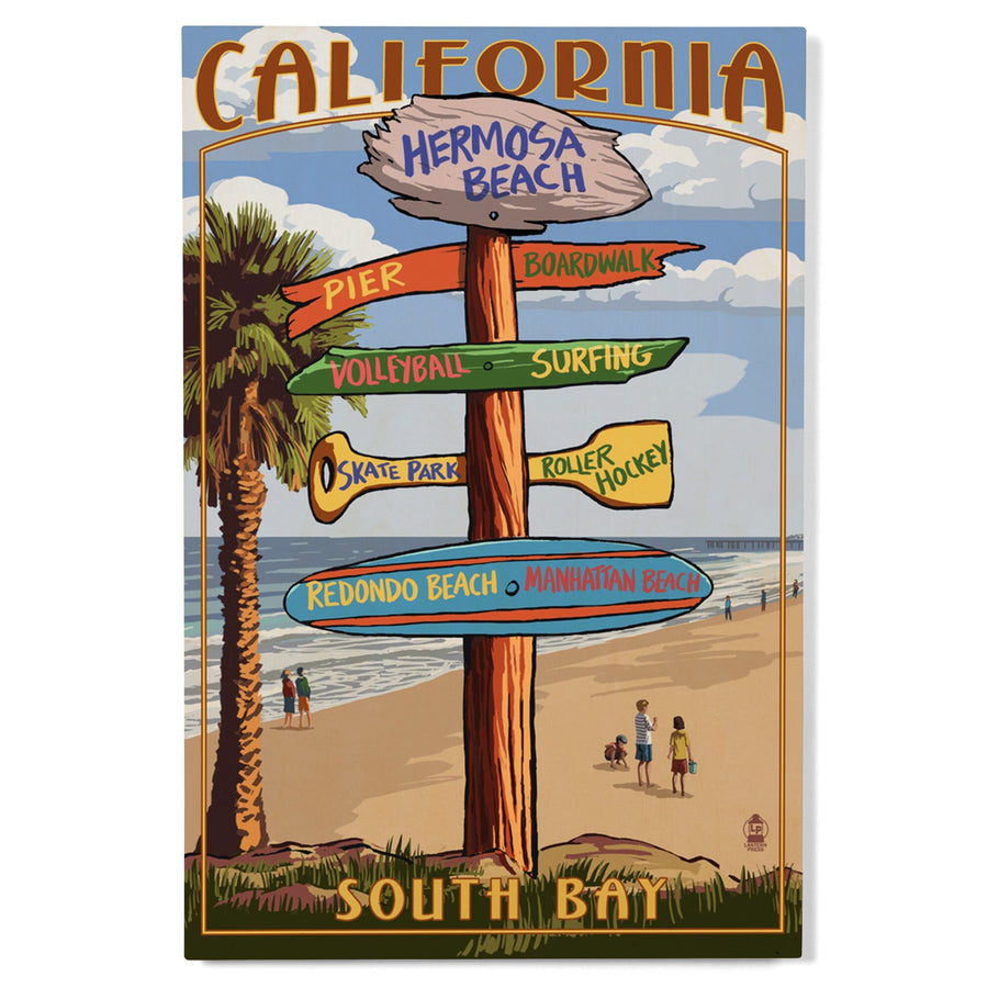 Hermosa Beach, California, Destinations Sign, Lantern Press Artwork, Wood Signs and Postcards Wood Lantern Press 