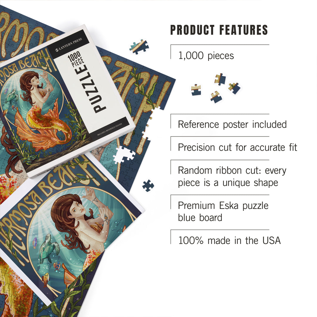 Hermosa Beach, California, Mermaid, Jigsaw Puzzle Puzzle Lantern Press 