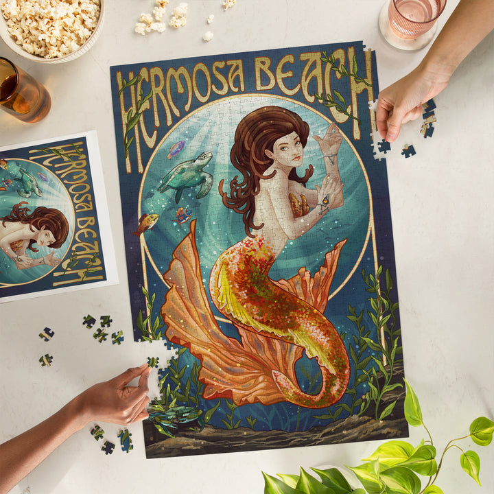 Hermosa Beach, California, Mermaid, Jigsaw Puzzle Puzzle Lantern Press 