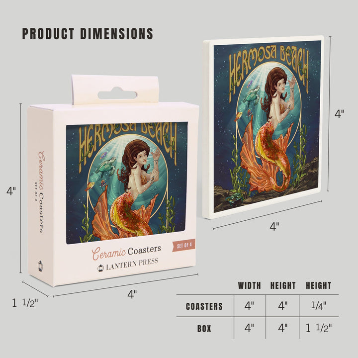 Hermosa Beach, California, Mermaid, Lantern Press Poster, Coaster Set - Lantern Press