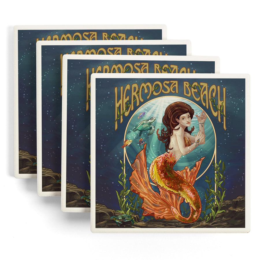 Hermosa Beach, California, Mermaid, Lantern Press Poster, Coaster Set - Lantern Press