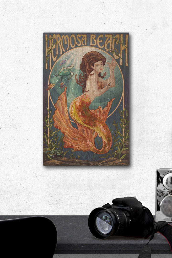 Hermosa Beach, California, Mermaid, Lantern Press Poster, Wood Signs and Postcards Wood Lantern Press 12 x 18 Wood Gallery Print 