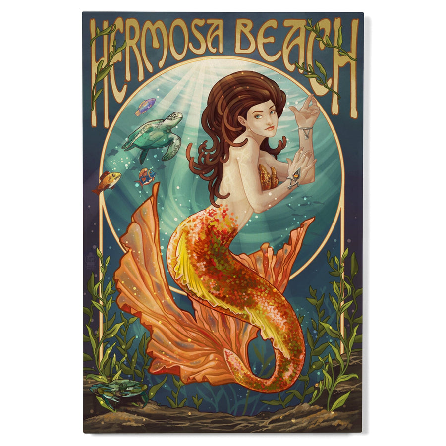 Hermosa Beach, California, Mermaid, Lantern Press Poster, Wood Signs and Postcards Wood Lantern Press 