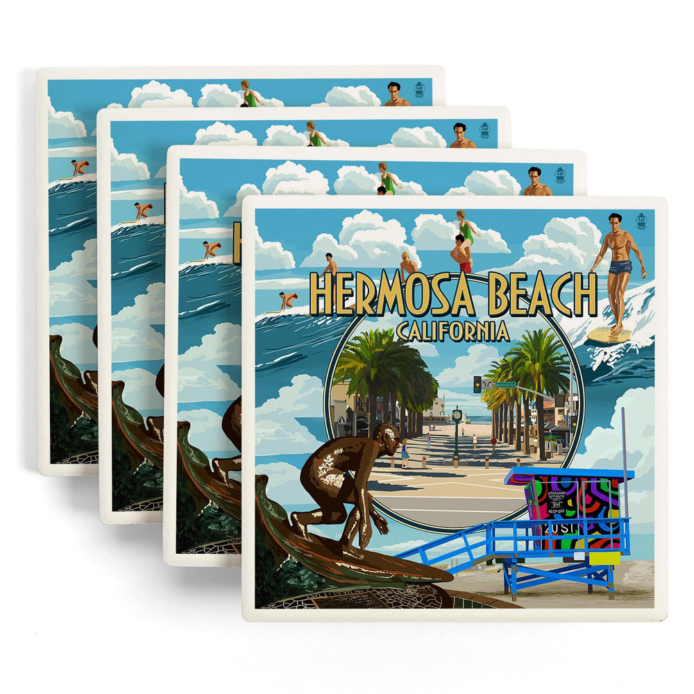 Hermosa Beach, California, Montage Scenes, Coasters Coasters Lantern Press 