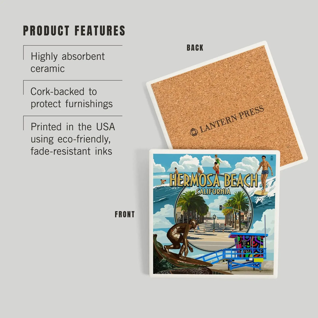 Hermosa Beach, California, Montage Scenes, Coasters Coasters Lantern Press 
